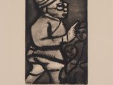 an image of a black and white drawing of a man on a horse