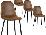 set of four brown leather dining chairs with black metal legs