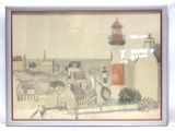 une photo d'un tableau représentant un phare accroché au mur