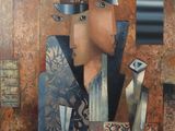 tableau représentant un homme portant un chapeau et tenant un couteau à la main