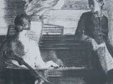 an image of a drawing of two men sitting at a piano
