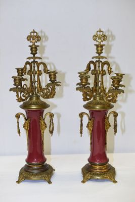 PAIRE de grands CANDELABRES en bronze à cinq bras de lumière… - Photo 1