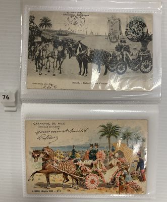 deux anciennes cartes postales représentant une calèche et une calèche