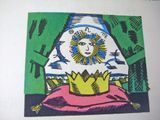 a picture of a drawing of a woman with a crown on her head
