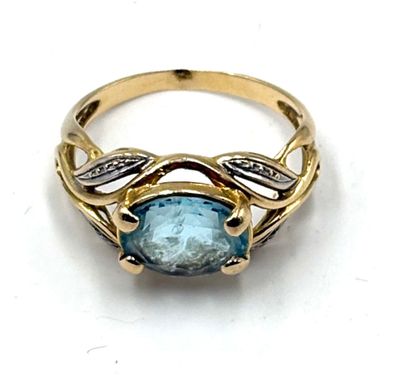 Bague en or jaune 18K 750ml, ornée d'une pierre ovale facettée bleue-g - Photo 1