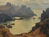 a painting of a boat in a body of water
