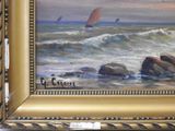 a picture of a painting of a sailboat in the ocean