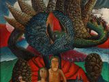an image of a painting of a man and a woman surrounded by animals