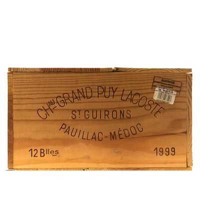 a wooden box with a label on it on a white background
