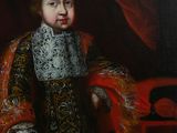 a painting of a young boy in a black and gold dress