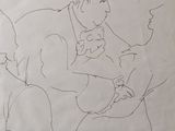 a drawing of a man and a woman sitting on a couch