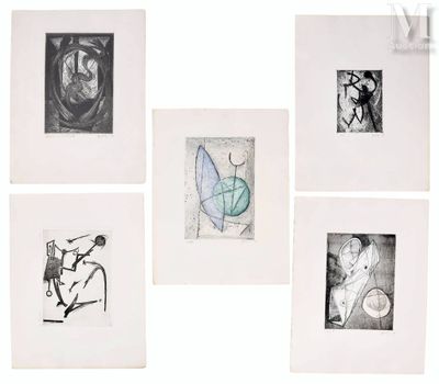 four different colored drawings of a woman and a man on a white surface