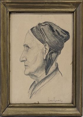 un vieux dessin représentant une femme portant un turban sur la tête