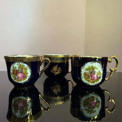 Lot de 3 tasses marine IMPERIA LIMOGES, Décoré à la main Pla…