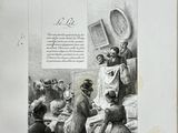 an old picture of a group of people sitting around a table
