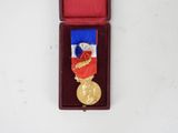 a close up of a medal in a red box on a white surface
