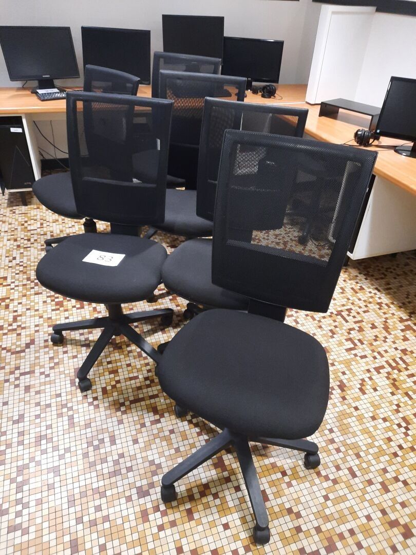 6 chaises dactylo noires, tournantes, roulantes