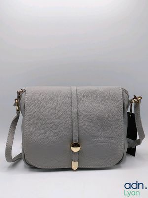 grey leather cross body bag with gold hardware