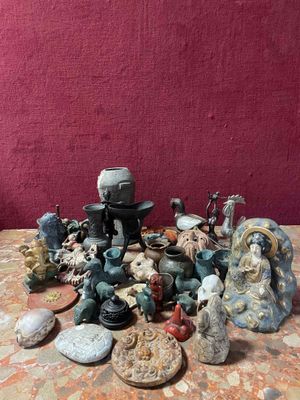 a table with a lot of different items on top of it