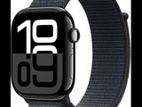a close up of an apple watch with a black band