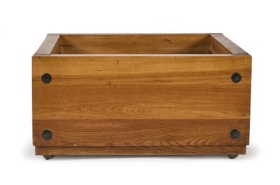 a wooden box with a handle on a white background