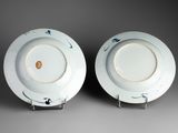 pair of chinese blue and white plates with floral decoration