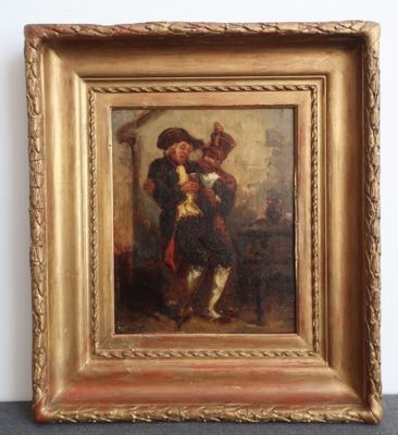 an old painting of a man holding a child in his arms