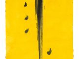 a painting of a yellow square with a black line on it