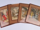 three framed pictures of a group of people in a room
