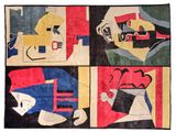 trois œuvres d'art sont exposées sur un fond blanc