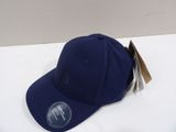 a close up of a baseball cap on a white surface