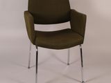 an image of a brown chair with chrome legs