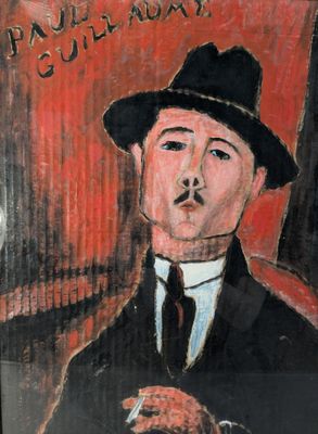 tableau représentant un homme en costume et chapeau, en train de fumer une cigarette