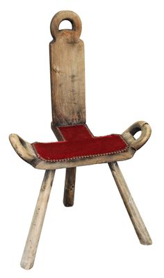 CHAISE tripode "brutaliste" en bois naturel, dite … - Photo 1