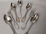 six spoons and two forks arranged in a circle