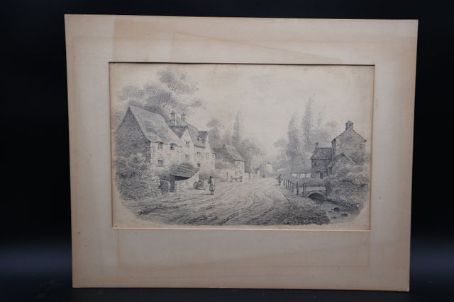 F-L GIBBS « Vue de Village ». Crayon. Signé en bas à droite et da...