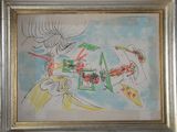 framed picture of a drawing of a plane with people on it