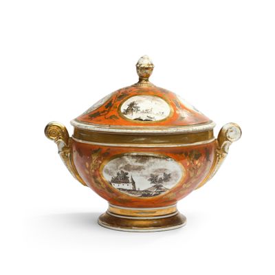 un grand bol orange et blanc orné d'une horloge