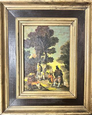 une peinture représentant un groupe de personnes assises sous un arbre