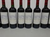 six bottles of wine are lined up on a table