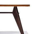 an image of a wooden table with metal legs