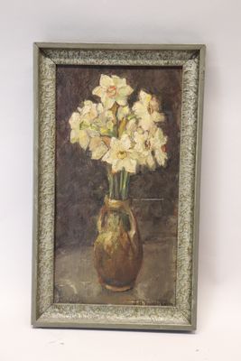une peinture de fleurs dans un vase sur une table