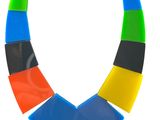 a close up of a colorful necklace on a white background