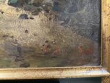 an image of a painting of a man riding a horse in a field