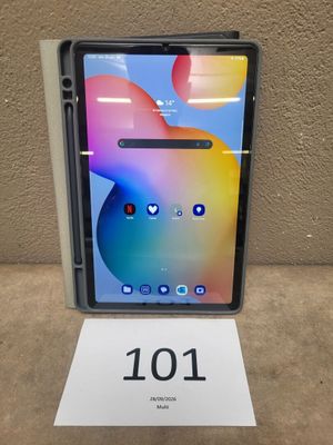 a close up of a phone on display on a table
