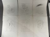 several drawings of people are shown on a piece of paper