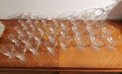 a lot of empty wine glasses sitting on a table