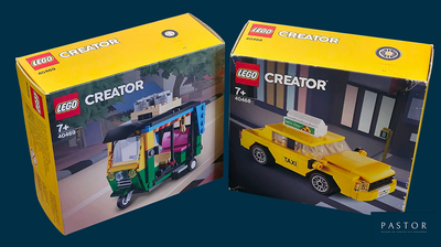 Il s'agit de deux boîtes de Lego Creators sur un fond bleu.