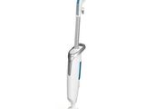 un aspirateur blanc et bleu sur fond blanc
