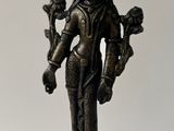 bronze statue of a man holding a bird and a flower